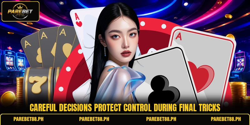 Careful decisions protect control during final tricks Careful decisions protect control during final tricks