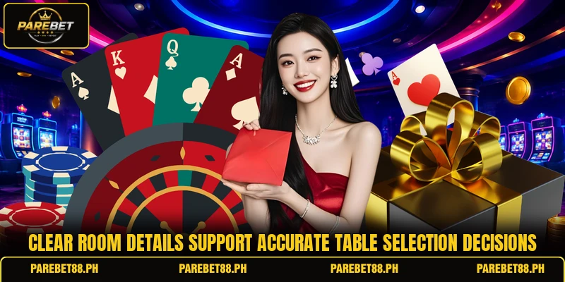 Clear room details support accurate table selection decisions Clear room details support accurate table selection decisions